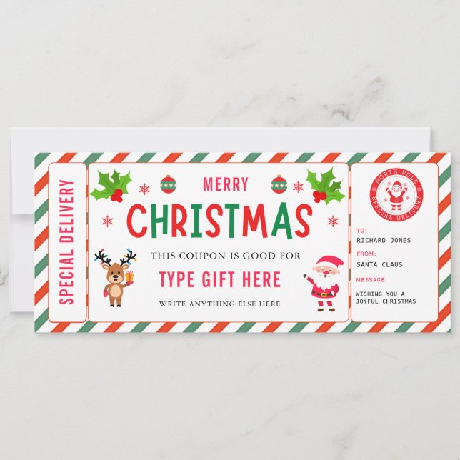 Convites Certificado de Cupom de Natal Rudolph Santa para C (Frente)