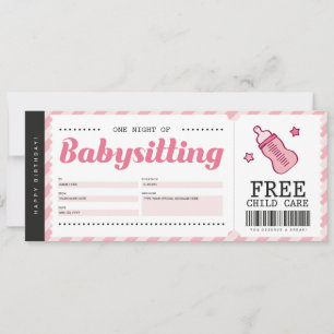 Convites Certificado de Cupom de Presente Rosa Babysitting