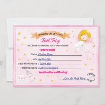 Certificado de Fada dos Dentes Recebimento dos Den