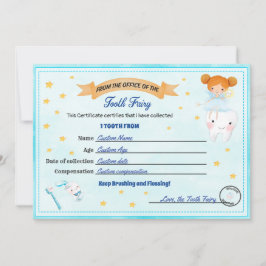 Convites Certificado de Fada dos Dentes Recebimento dos Den
