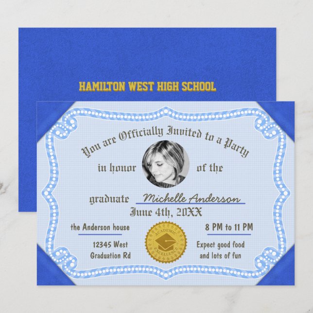 Convites Certificado de Graduação de Diploma de Foto 2023 (Frente/Verso)