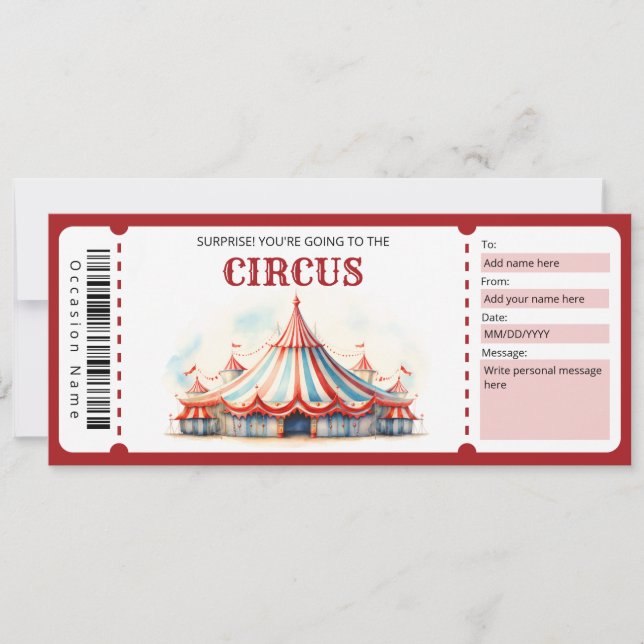 Convites Certificado de Oferta de Bilhete de Circo Surpresa (Frente)