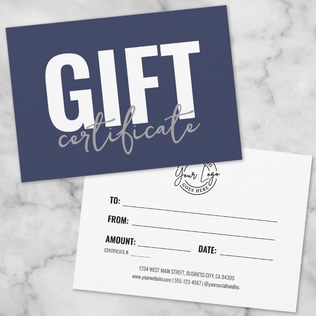 Convites Certificado de Presente Azul da Sua Logomarca Empr (Your Logo Blue Business Gift Certificate Invitation)