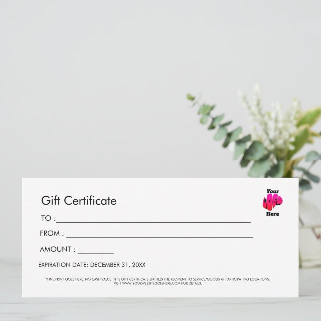 Convites Certificado de Presente com Logotipo Personalizado (Em pé/Frente)