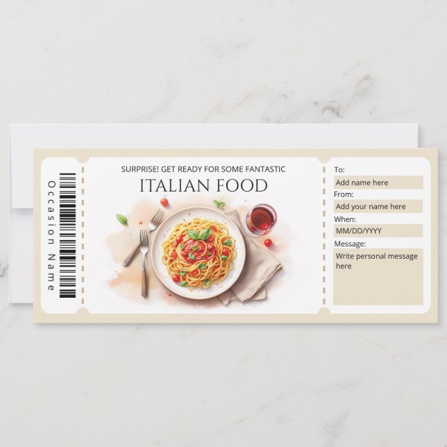 Convites Certificado de Presente de Comida Italiana (Frente)