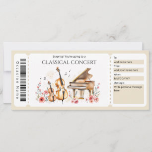 Convites Certificado de Presente de Ingresso para Música Cl
