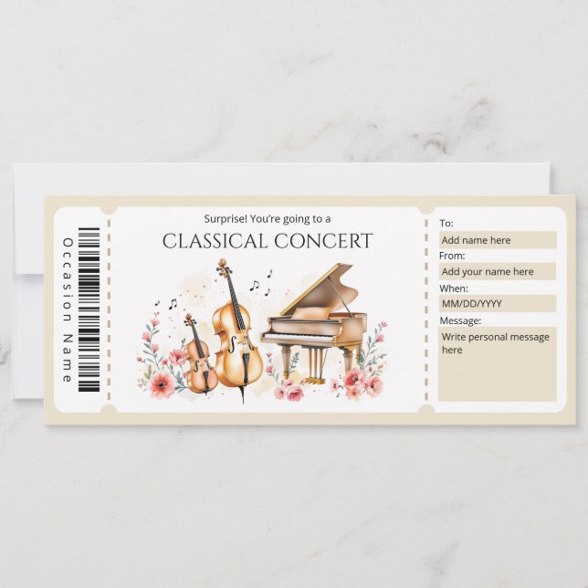 Convites Certificado de Presente de Ingresso para Música Cl (Frente)