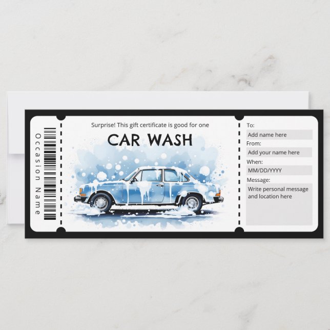 Convites Certificado de Presente de Lavação de Carro (Frente)