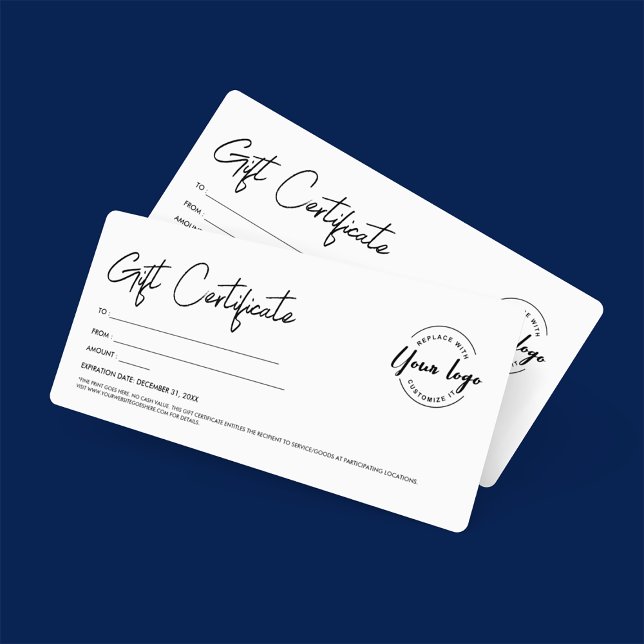 Convites Certificado de Presente de Logotipo Personalizado  (Customizable gift certificate with business logo, digital download and print available.)