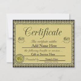 Convites Certificado de presente de Ouro personalizado para
