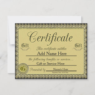 Convites Certificado de Presente de Ouro Personalizado para