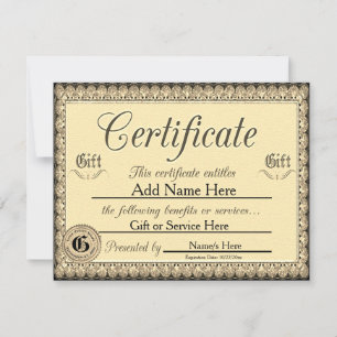 Convites Certificado de presente de Ouro personalizado para