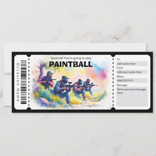Convites Certificado de Presente de Paintball (Frente)