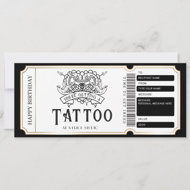 Convites Certificado de Presente de Tatuagem Personalizada (Frente)