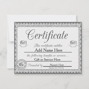 Convites Certificado de Presente do Prata Personalizado par