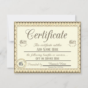 Convites Certificado de Presente Dourado