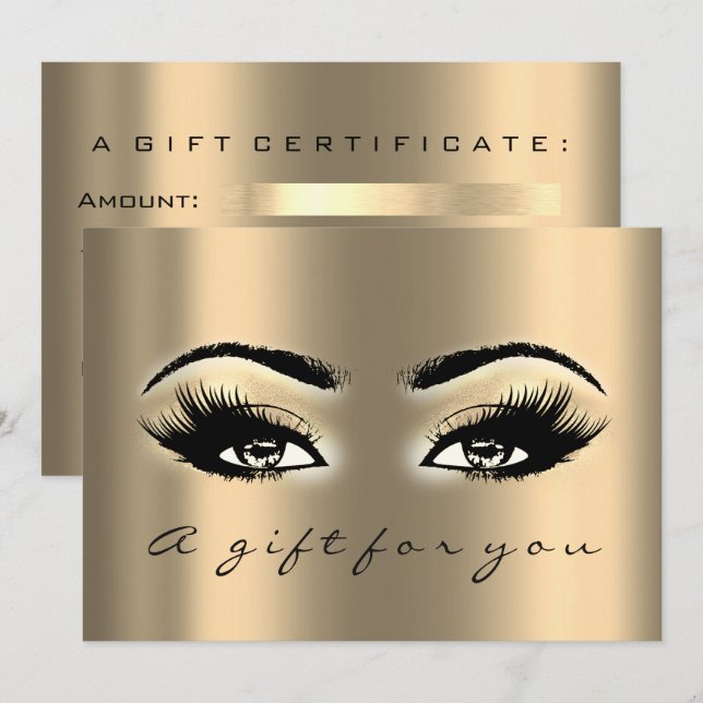Convites Certificado de Presente Dourado Lashes Maquiagem d (Frente/Verso)