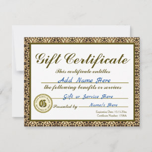 Convites Certificado de Presente Dourado Personalizado para
