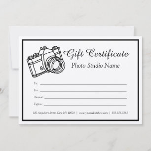 Convites Certificado de Presente para Fotografia Personaliz