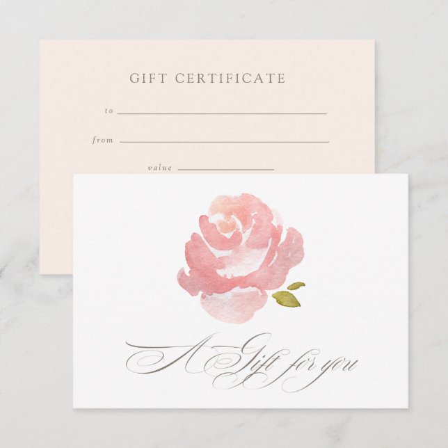 Convites Certificado de Presente Rosa Bege Chic Aquarela (Frente/Verso)