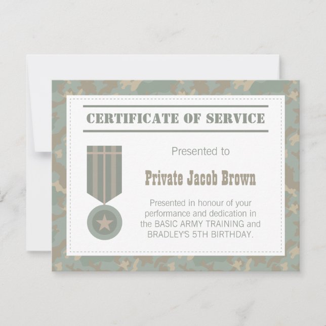 Convites Certificado de Serviço do Exército Agradecimento A (Frente)