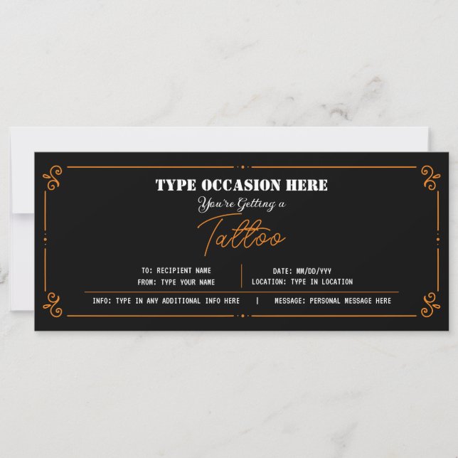 Convites Certificado de Vale-Presente de Tatuagem Pessoal (Frente)