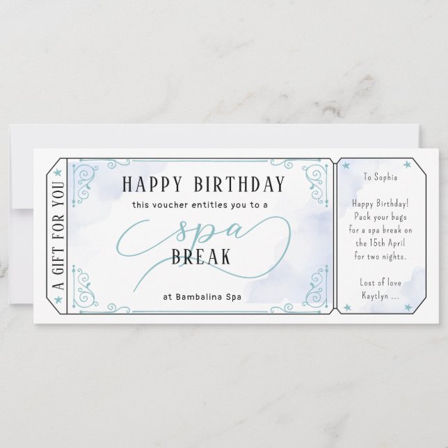 Convites Certificado De Voucher Azul De Massagem De Spa Dia (Frente)