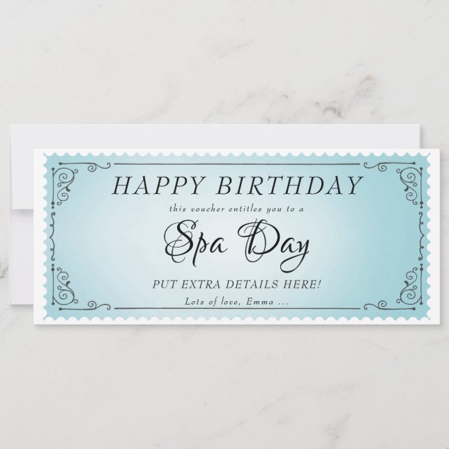 Convites Certificado De Voucher Azul De Massagem De Spa Dia (Frente)
