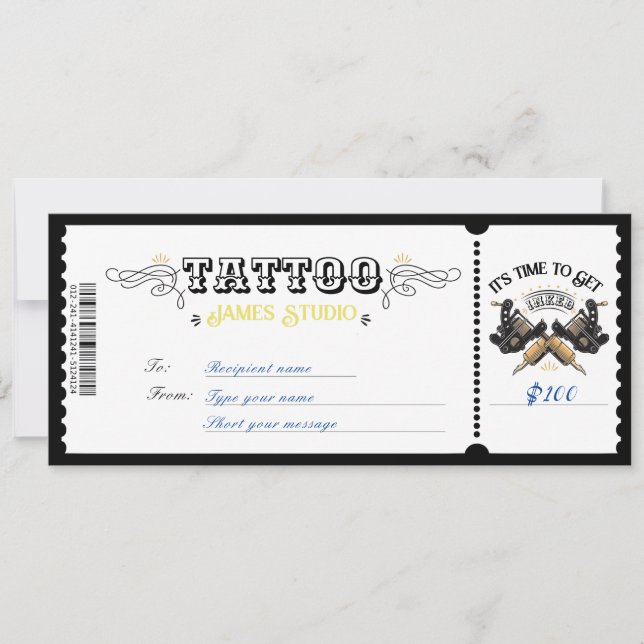 Convites Certificado de Voucher de Tatuagem Pessoal Bilhete (Frente)