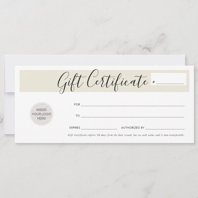 Convites CERTIFICADO GIFT título comercial elegante marfim (Frente)