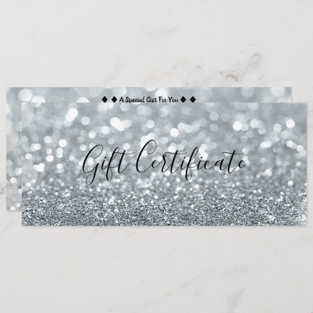 Convites Certificado Glitter Glitter Glam de Prata Branca (Frente/Verso)