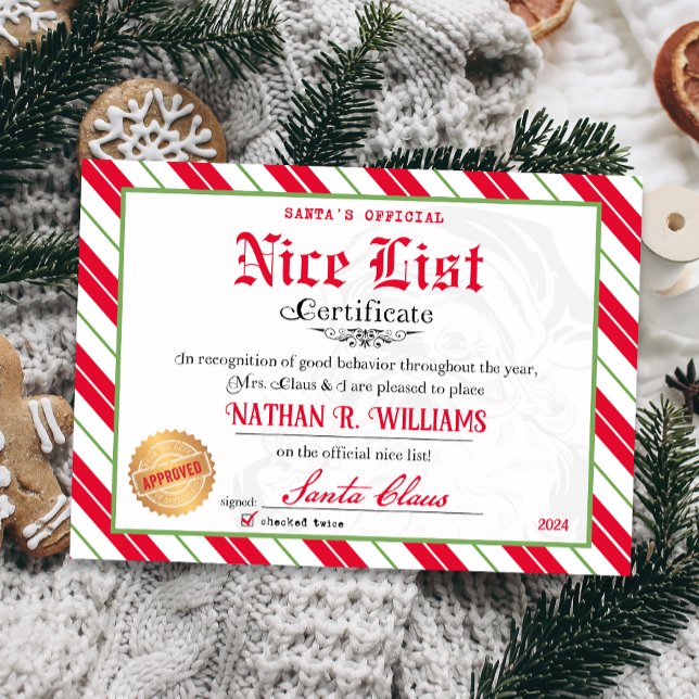 Convites Certificado Nice de Papais noeis aprovados, verifi (Official Nice List Certificate Santa Claus North Pole letter instant download printable)