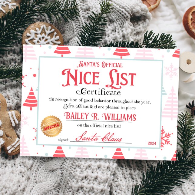 Convites Certificado Nice de Papais noeis aprovados, verifi (Official Nice List Certificate Santa Claus North Pole letter instant download printable)