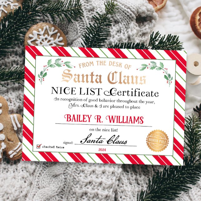 Convites Certificado Nice de Papais noeis aprovados, verifi (Official Nice List Certificate Santa Claus North Pole letter instant download printable)