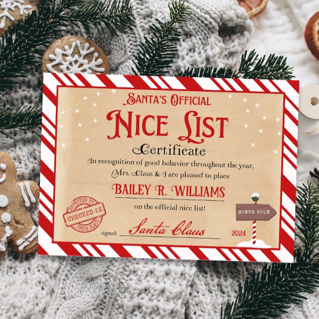 Convites Certificado Nice de Papais noeis aprovados, verifi (Official Nice List Certificate Santa Claus North Pole letter instant download printable)