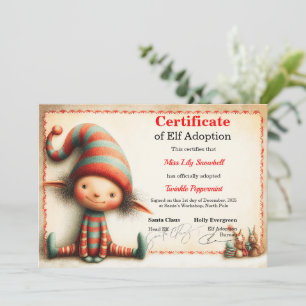Convites Certificado Oficial de Adoção de Elfo do Polo Nort