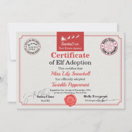 Convites Certificado Oficial de Adoção de Elfo do Polo Nort