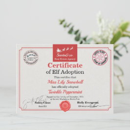 Convites Certificado Oficial de Adoção de Elfo do Polo Nort