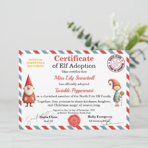 Convites Certificado Oficial de Adoção de Elfo do Polo Nort