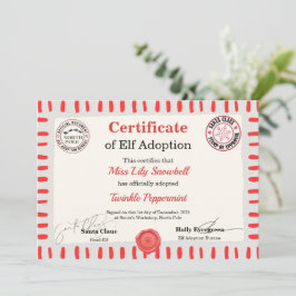 Convites Certificado Oficial de Adoção de Elfo do Polo Nort