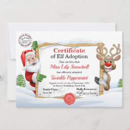 Convites Certificado Oficial de Adoção de Elfo do Polo Nort