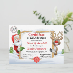 Convites Certificado Oficial de Adoção de Elfo do Polo Nort