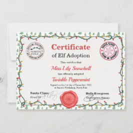 Convites Certificado Oficial de Adoção de Elfo do Polo Nort