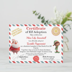 Convites Certificado Oficial de Adoção de Elfo do Polo Nort