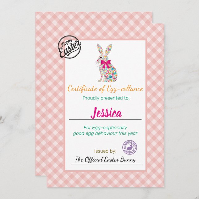 Convites Certificado Personalizado de Ovos de Páscoa para C (Frente/Verso)