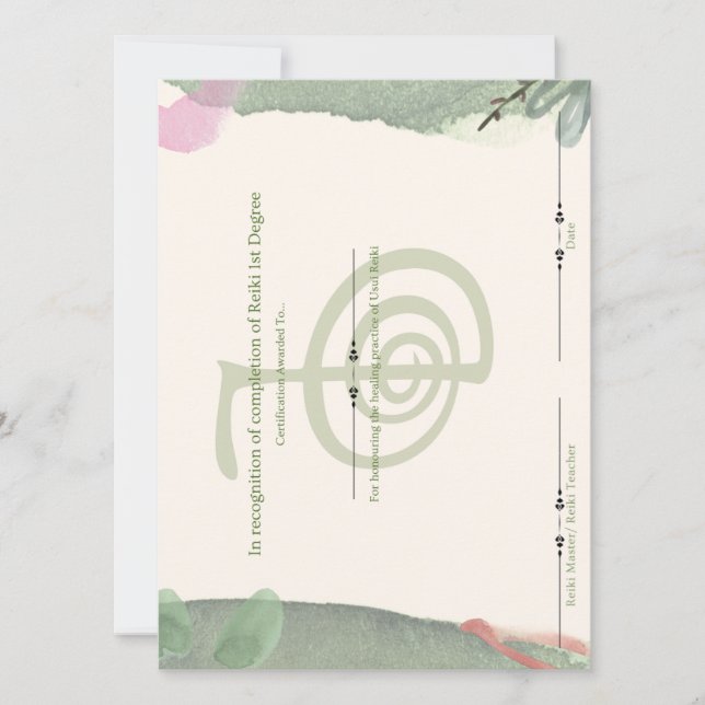 Convites Certificado Reiki de Primeiro Grau (Frente)