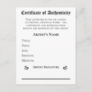 Convites Certificados de Autenticidade Artistas e Varejista