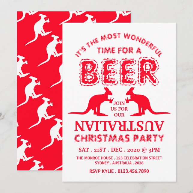 Convites Cerveja Canguru, Festa de Natal Australiana (Frente/Verso)