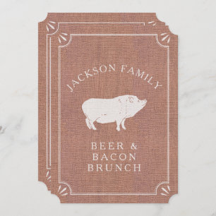 Convites Cerveja e Bacon Brunch Vintage Pig Country Rustic