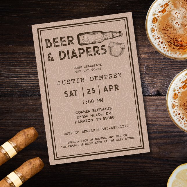 Convites Cerveja e Fraldas Churrasco de Fraldas para o Chá  (Beer and Diapers Men's Baby Shower Diaper Party Invitation)